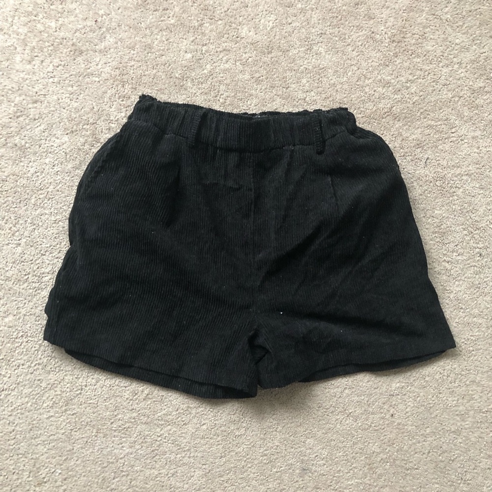Black corduroy shorts with elastic waistband